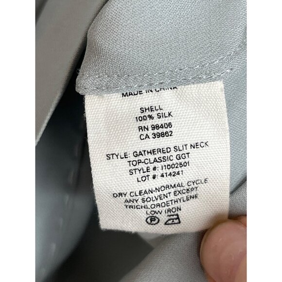 Theory 100% Silk Gathered Slit-Neck Top Blouse Gray Size Small‎ - Picture 8 of 11